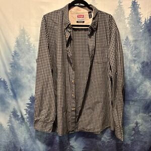 Wrangler Button Down Shirt Mens Sz 2XL Plaid Wrinkle Resist